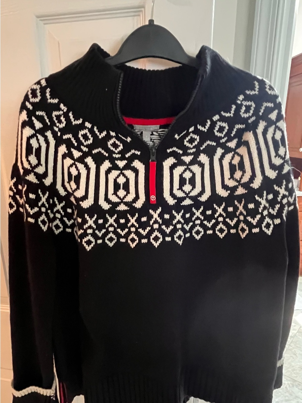 Talbots Black and White Nordic Half-Zip Turtleneck Sweater